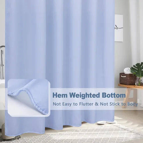 Miniatura 3 de AooHome Cortina de ducha estrecha de tela, juego de cortinas de ducha de tela azul degradado, cortina de ducha de tela lavable azul y blanca