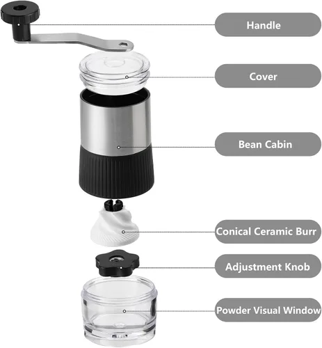 Miniatura 6 de Molinillo manual de granos de café, molinillo de café con manivela, ajustes portátiles y ajustables para molienda fina a gruesa, ideal para acampar