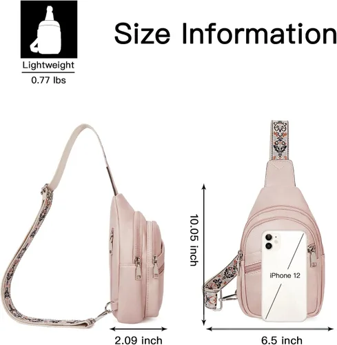 Miniatura 55 de Telena Bolso bandolera para mujer, bolso cruzado para mujer, cangurera de cuero vegano con correa ajustable