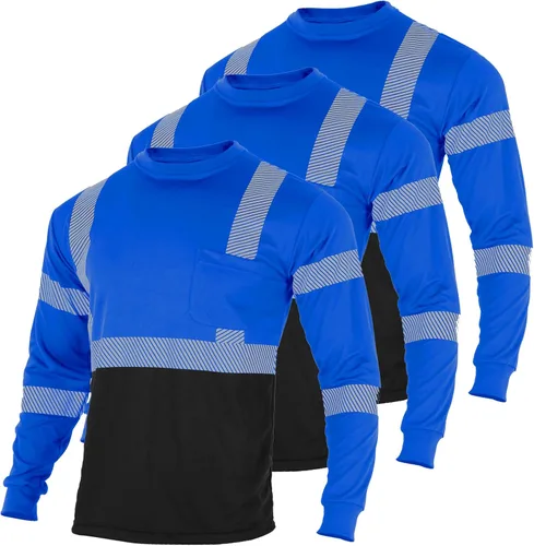 FONIRRA 3 piezas de camisetas reflectantes de seguridad de alta visibilidad para hombres con manga larga camisas de trabajo de construcción ANSI
