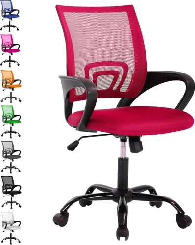 Miniatura 10 de MKDLUFEI Silla de Oficina, Silla Ergonómica Económica con Soporte Lumbar, Ajustable con Respaldo Medio, Giratoria y con Ruedas, para Oficina