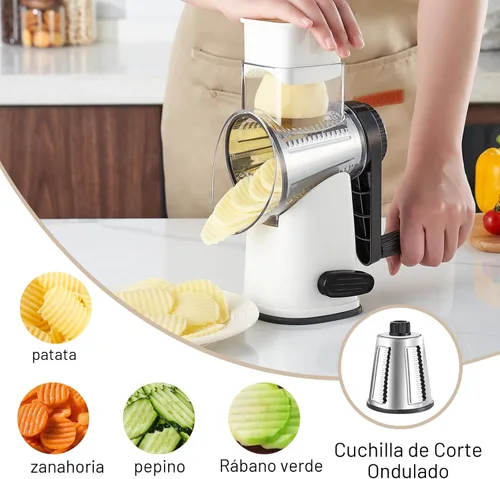 Miniatura 4 de Weltonhm Ralladores rotativos de queso con 4 cuchillas, rallador de queso de manivela con rebanador de gofres, triturador de queso rojo, negro