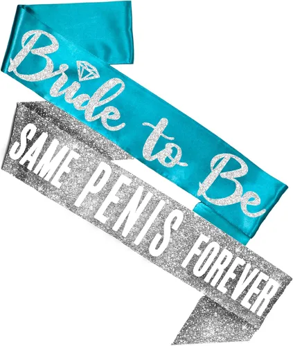 Miniatura 69 de Something Blue Gift for Bride To Be Sash - Banda de satén de grado nupcial - Decoraciones de despedida de soltera azul turquesa, Juego de 2 piezas