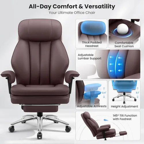 Miniatura 8 de BestGlory Silla de escritorio de oficina con soporte lumbar inflable, silla de oficina ergonómica [cojín y reposapiés mejorados de doble capa], Café