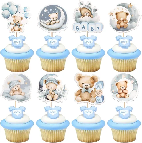 Miniatura 18 de Rsstarxi Paquete de 24 Adornos para Cupcakes We Can Bearly Wait con Purpurina de Oso para Baby Shower, Palillos Decorativos para Cupcakes