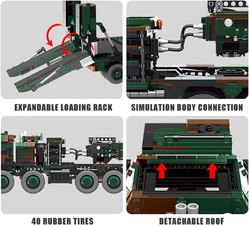 Miniatura 5 de Alemania HX-81 Heavy Transporter Juguetes de construcción WW2 Juguetes Transporte Tanque Camión Bloque de Construcción Ladrillos Regalos para Adultos
