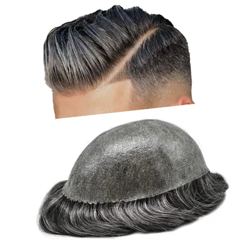 Miniatura 19 de Sistema de cabello humano tipo tupé para hombre, tupé gris, piezas de cabello completo de poliéster para hombres, tupé de inyección de poliuretano