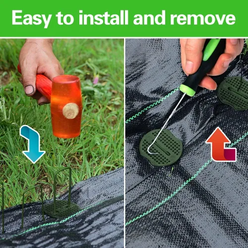 Miniatura 4 de Bakulyor 200 piezas de grapas para césped artificial verde + 200 piezas de arandelas de búfer, grapas de 15 cm calibre 11 para paisaje, puntas