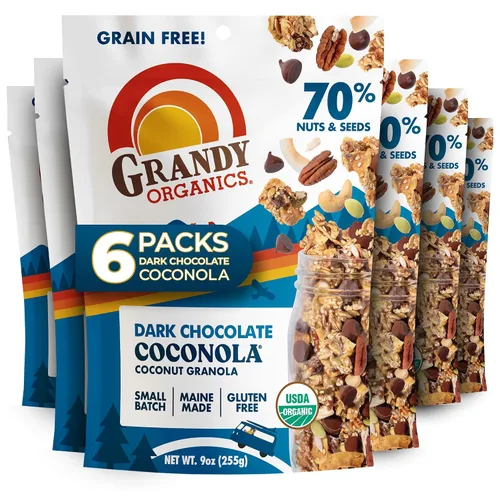 Miniatura 10 de Grandy Organics Chocolate oscuro y coconola - Granola orgánica certificada sin cereales - 0.27 oz de proteína - Sin gluten, sin OMG, vegano y paleo