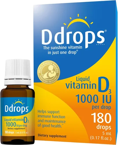 Ddrops Adultos 1000 UI 180 gotas, vitamina D líquida, apoya huesos fuertes y sistema inmunológico. Sin cápsulas grandes, sin conservantes, sin OMG,