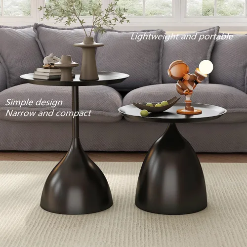 Miniatura 7 de Mesas anidables, mesas laterales negras, mesas auxiliares modernas para sala de estar, juego de 2 mesas de café anidables, mesa consola, mesas