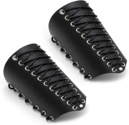 MILAKOO 2 unids hombre negro cuero ancho guantelete pulsera de sujeción brazo armadura brazalete ajustable
