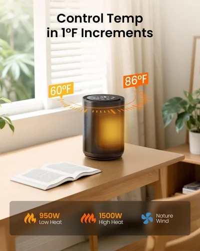 Miniatura 3 de Electactic Calentador de espacio para uso en interiores, calentador eléctrico portátil con control remoto, termostato, bloqueo para niños, pantalla
