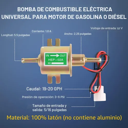 Miniatura 3 de Bomba de combustible eléctrica de alta resistencia de 12 V Universal W8sunjs Gasolina sólida de metal 12 voltios