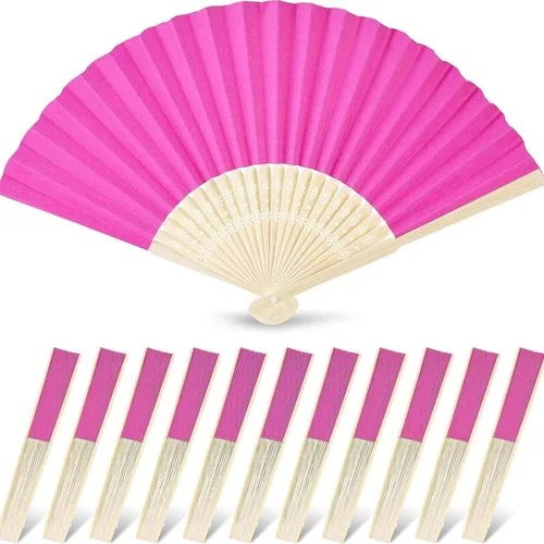 Miniatura 15 de JOHOUSE 12 abanicos de papel blanco de mano – Ventilador de mano plegable de 8.3 pulgadas, ventiladores plegables de mano para mujeres, ventilador