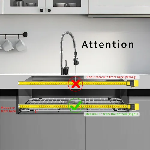 Miniatura 5 de Rejilla de fregadero de acero inoxidable y protectores para la parte inferior del fregadero de cocina, 26 x 14 pulgadas con drenaje trasero
