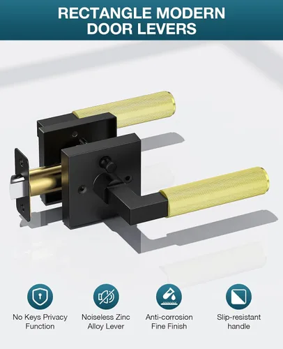 Miniatura 8 de Manija de puerta negra y dorada, cerraduras de puerta negras y doradas para dormitorio o baño, manijas de puerta resistentes para interiores