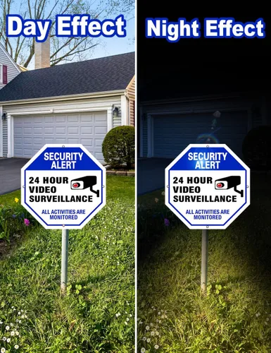 Miniatura 4 de Señal de videovigilancia, paquete de 4 letreros de cámara de seguridad de 10 x 10 pulgadas, material reflectante e impermeable, letreros