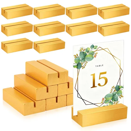 Miniatura 9 de 15 soportes de madera para números de mesa, soportes de madera para tarjetas, soporte para fotos, soportes acrílicos para ceremonia, fiesta de Negro