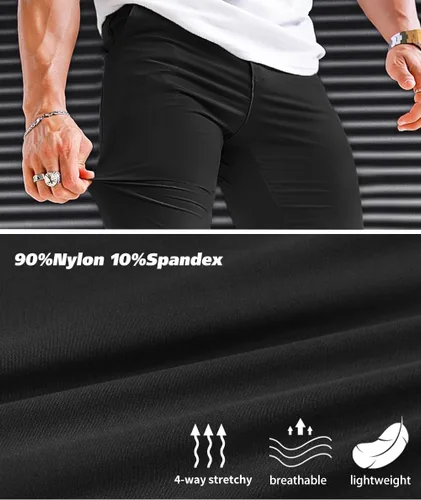 Miniatura 3 de GINGTTO Pantalones deportivos casuales de sarga para hombre, de nailon, con entrepierna elástica de 28 pulgadas
