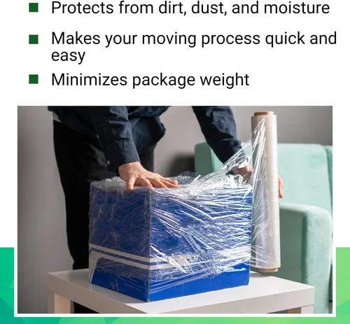 Miniatura 5 de IDL Packaging Rollo de envoltura elástica resistente a mano de calibre 115 de 18 pulgadas x 1000 pies (paquete de 1 rollo), película elástica