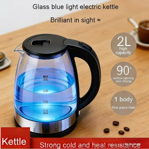 Hervidor eléctrico, 2.0L 1500W, caldera de agua caliente, tapa extraíble para una fácil limpieza, apagado automático, protección contra hervor,