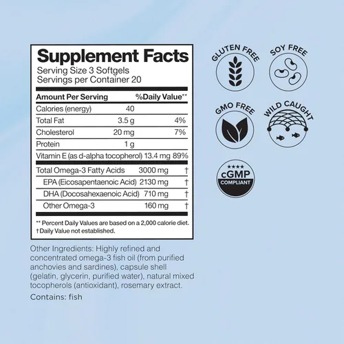 Miniatura 5 de Omax3 Aceite de pescado omega-3 ultra puro de fuerza profesional, 1000 mg, soporte máximo para articulaciones y músculos, EPA DHA, certificado NSF