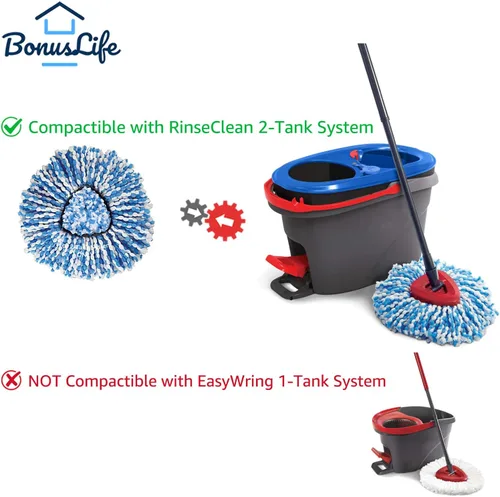 Miniatura 2 de BonusLife 2 paquetes de cabezales de repuesto para mopa de O-Ceda RinseClean Spin Mop, sistema de 2 tanques, fácil limpieza, microfibra