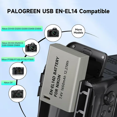 Miniatura 3 de Baterías de repuesto EN EL14 EN-EL14a, paquete de 2 baterías de 1650 mAh para Nikon D3100 D3200 D3300 D3400 D3500 D5100 D5200 D5300 D5500 D5600 DF
