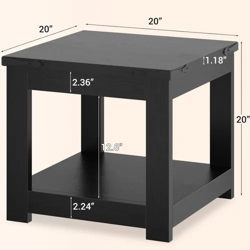 Miniatura 2 de Homieasy Mesa auxiliar negra, mesa auxiliar cuadrada de 20 x 20 pulgadas para sala de estar, mesa decorativa grande de madera con estante