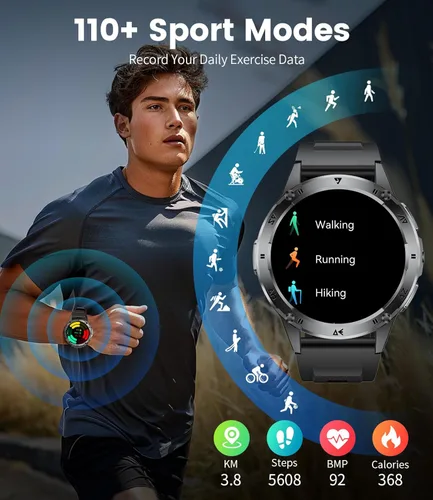 Miniatura 4 de SUNKTA Relojes inteligentes militares para hombres, batería grande de 530 mAh, monitor de frecuencia cardíaca AMOLED de 1.43 pulgadas, monitor