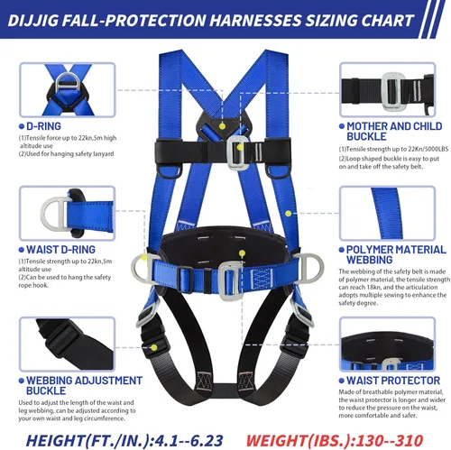 Miniatura 3 de DIJJIG Arnés de Seguridad Kit de Protección Contra Caídas Arneses de Techado de Cuerpo Completo Con Eslinga Interna Absorbedora de Impactos, Arnés