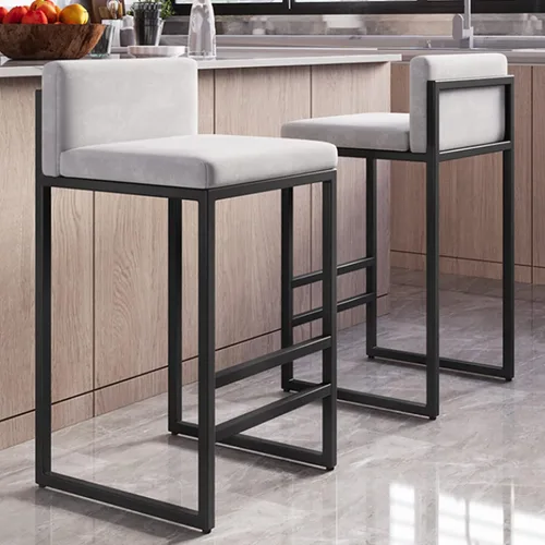 Miniatura 4 de Juego de 1/2 taburetes de bar, sillas de bar tapizadas de terciopelo con reposapiés, taburetes de encimera de cocina, marco de hierro de metal negro