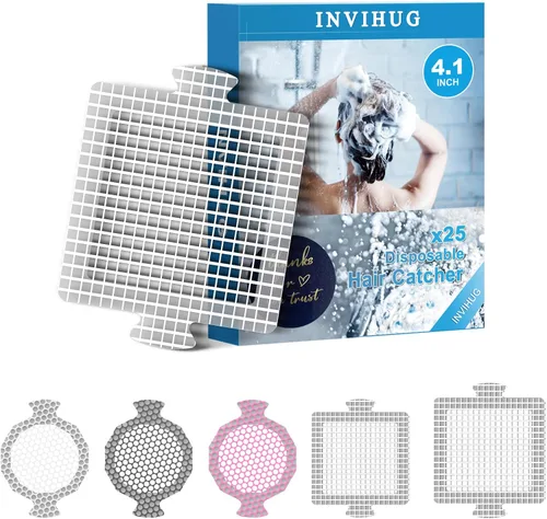 Miniatura 11 de Calcomanías desechables de malla para drenaje de ducha, paquete de 50, atrapa cabello para ducha (blanco, 50 piezas) NRHC-01