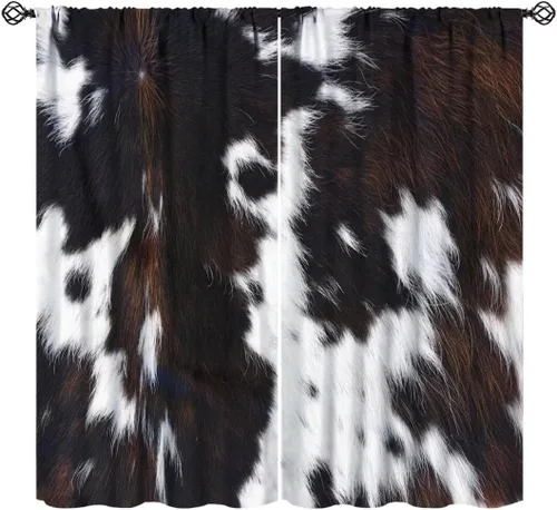 Miniatura 11 de Cortinas con estampado de piel de vaca, cortinas de piel de granja occidental, cortinas rústicas de granja de vaca marrón y blanca para niños, Piel