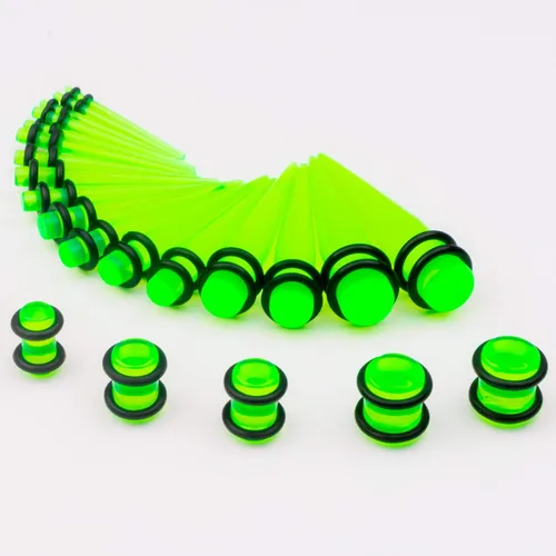 Miniatura 5 de Juego de 50 unidades de estiramiento de oreja, dilatadores y tapones 14G-00G de acrílico y silicón para orejas, juego de dilatadores de piercings