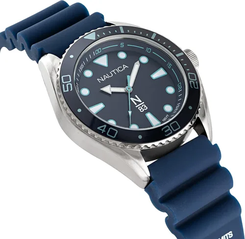Miniatura 3 de Nautica N83 NAPFWS219 N83 Finn World Reloj con correa de silicona en tono plateadoazulazul para hombre, Azul, Moderno