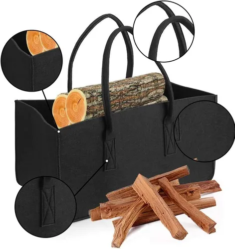 Miniatura 3 de Bolsa para leña plegable para leña, con mango (Negro)