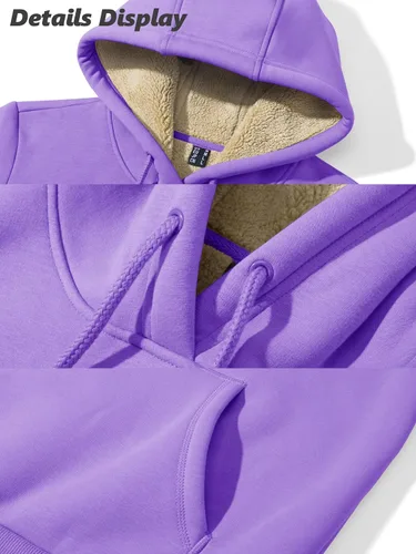 Miniatura 104 de MAGCOMSEN Sudaderas con capucha para mujer, con forro de sherpa, de vellón, para invierno, cálido, pesado, de algodón, con bolsillo