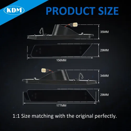 Miniatura 6 de KDM Reflectores LED de Señalización Lateral de Parachoque con Lente Ahumada de Filas Duales en Blanco Brillante, Compatible con 2010 2011 2012 2013