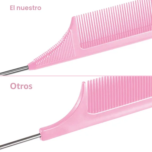 Miniatura 4 de 3 paquetes de peines de cola de rata de 9 pulgadas de fibra de carbono resistente al calor, peine para cardar con púa de metal, peinado, separación