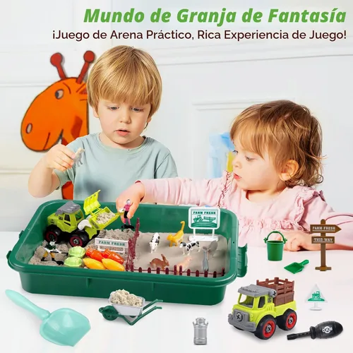 Miniatura 5 de Aliex Contenedor Sensorial de Granja, Kits de Juguetes Sensoriales de Granja con 2.2 libras de Arena de Juego, 31 piezas de Animales y Camiones