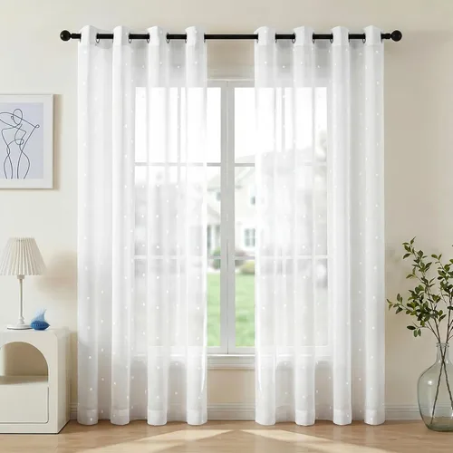 Miniatura 16 de Deconovo Oeko-TEX - Cortinas con estampado de lámina transparente con certificación Oeko-TEX, 2 paneles, ojales en la parte superior, elegantes