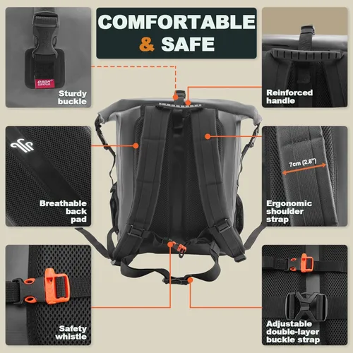 Miniatura 4 de OSAH DRYPAK Mochila impermeable Bolsa seca – Mochila de senderismo enrollable para viajes, kayak, canotaje, camping y pesca, Gris, Ocio