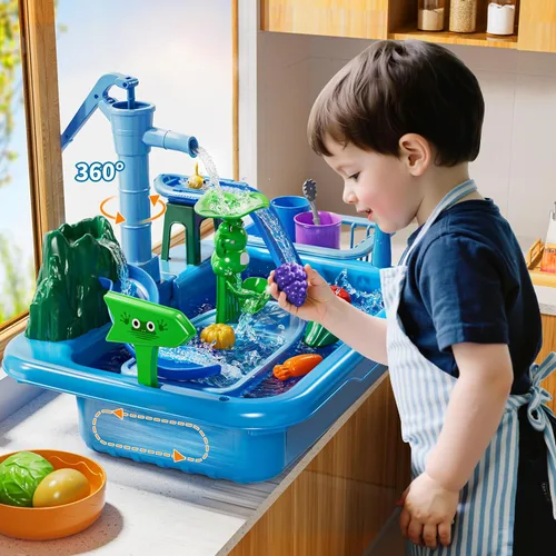 Miniatura 3 de Mesa de Agua para Niños Pequeños 1-3 - Fregadero de Juego para Niños con Bomba y Agua Corriente, Mesa de Agua para Niños de 4-8 Años