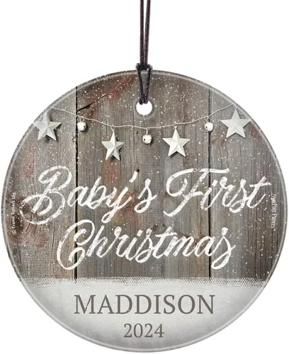 Miniatura 9 de Baby's First Christmas 2025 - Impresión de cristal colgante – Personalizar con año y foto – Diseño minimalista – Impresiones Starfire de 3.5