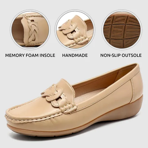 Miniatura 5 de Cestfini Penny Loafers for Women Shoes Dressy Casual, Wedge Heel Shoes Comfort for Work, Slip On Braided Moccasins Driving Closed Toe Shoes