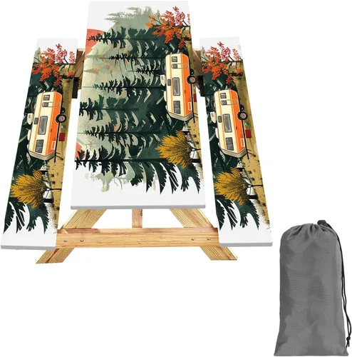 Miniatura 23 de Funda para Mesa y Banco de Picnic de 5 Pies, Esenciales de Camping Equipo para RV, 60 Pulgadas Impermeable Resistente al Viento Mantel Exterior