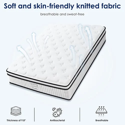 Miniatura 4 de Colchón individual de 10 pulgadas y cama en una caja, colchón híbrido tamaño King con espuma viscoelástica y resortes ensanchados laterales, tela