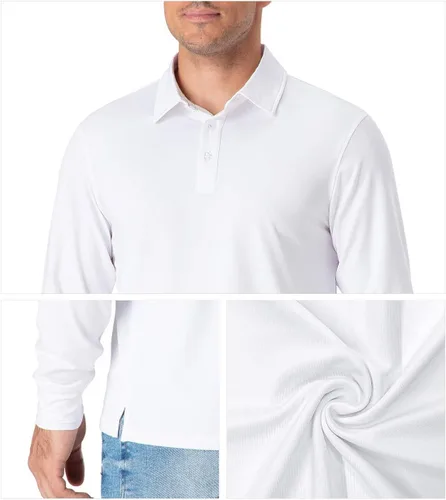 Miniatura 46 de NAVISKIN Camisas polo para hombre, de secado rápido, UPF 50, manga larga y corta, que absorben la humedad